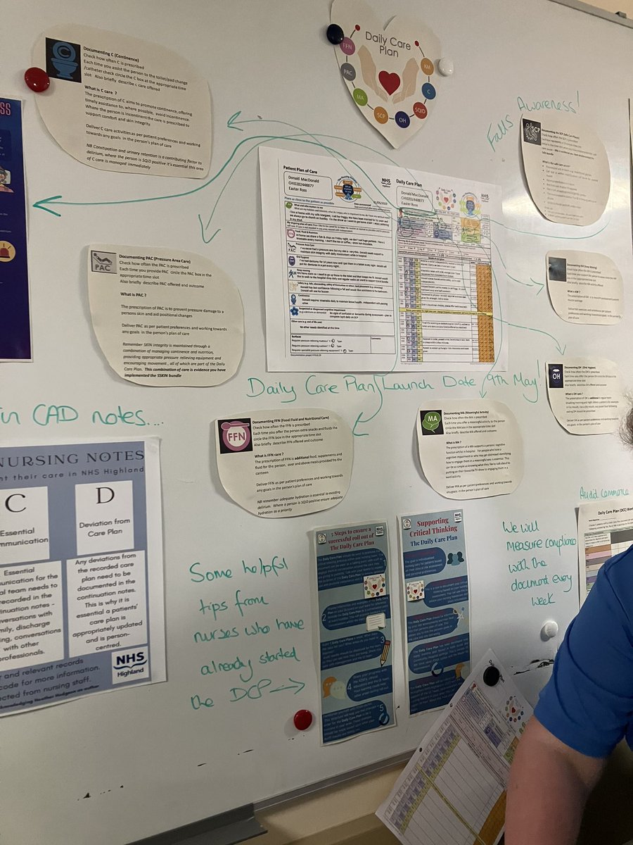 Week one of the new Daily Care Plan roll out in @NHSHighland nearly complete. So many process changes involved, the teams have really pulled together to deliver this. Here is QI guru @LauraKeel1 doing her thing! #AimHigh #patientcentred #teamwork #proud