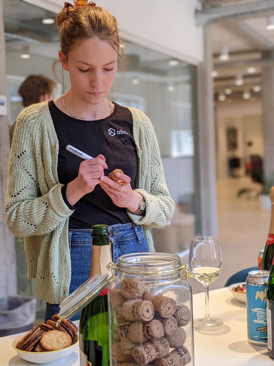 AbzuAI's tweet photo. Ever since our very first signed contract, it's been a tradition to celebrate new wins with #cava! And we write the name of the achievement on each cork 🍾

Every #Aboid connects to (in-person or remotely) because it's important to remember to #enjoylife 

#culture #startups https://t.co/YyjHPQG7B3