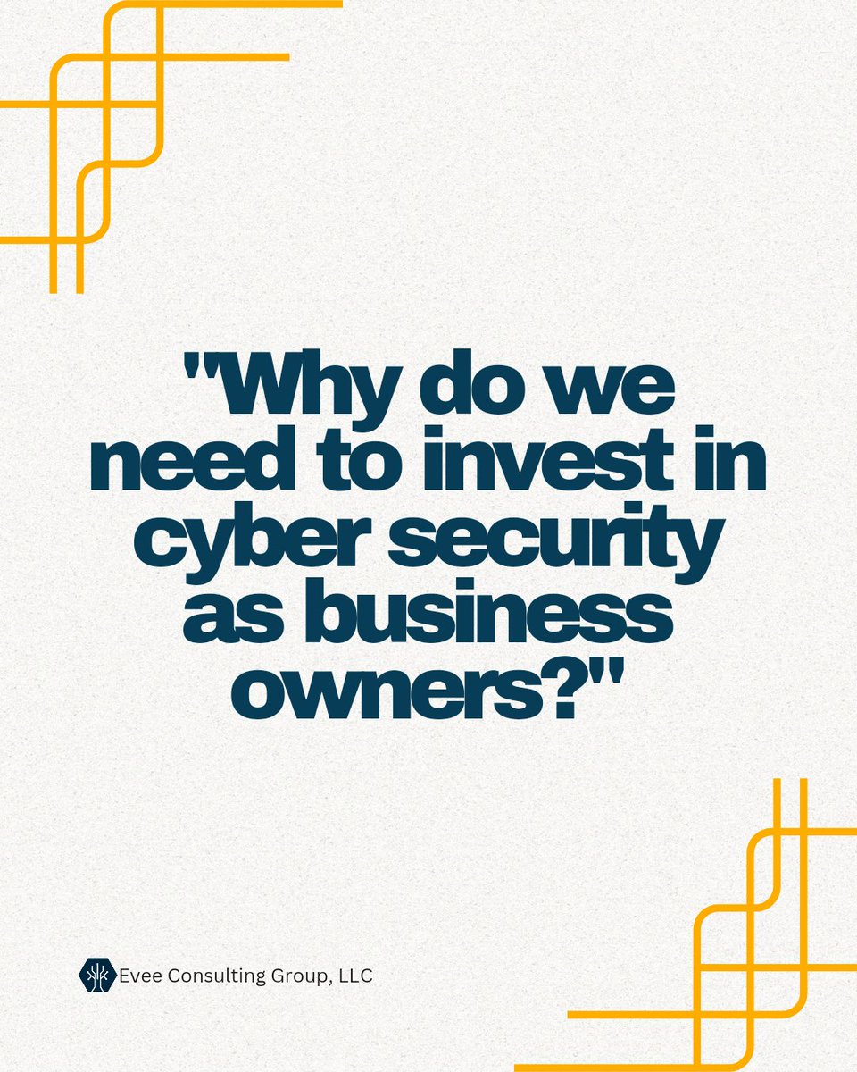 EveeSecurity's tweet photo. Why do we need to invest in cyber security as business owners?

#cybersecurity #datasecurity #cyberthreats #cybercrime #cyberattacks #dataprotection #securityawareness #businessecurity #cyberresilience #InvestInCyberSecurity https://t.co/1NEsSyooLf