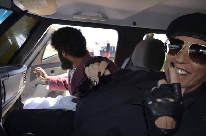 Bustyheart4's tweet photo. Haha camel jockey!  I’m a virgin guard  Etra  no one told Aladeen  I don’t know how to drive a stick shift! The dictator 2011😂😂😀😀 https://t.co/8bO9rugIuU