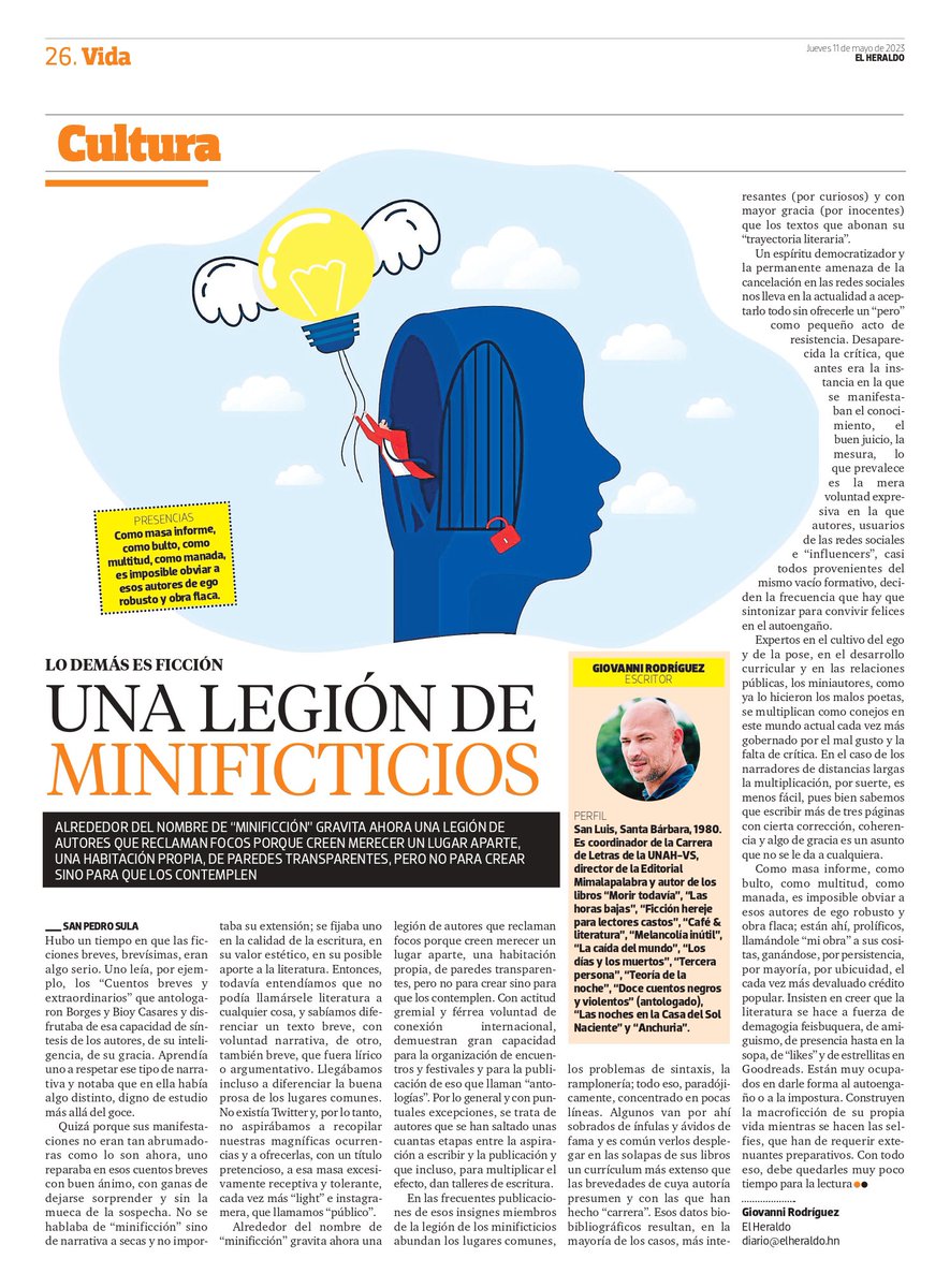 GRodguez's tweet photo. Les dejo aquí mi estreno como columnista en El Heraldo, aunque la columna ya había tenido dos etapas en Literofilia y en @tercermundohn.
#LoDemásEsFicción 3.0 va hoy de “minificticios”, de “minificcionistas” o como quiera que se llamen… https://t.co/70neD4u1r7