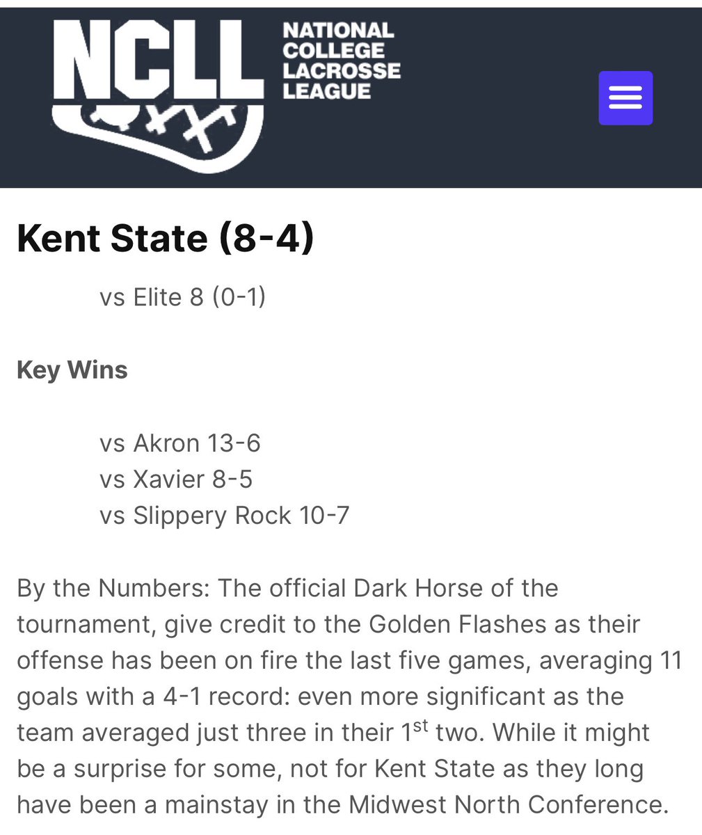 Division II Elite 8 Capsule By The Numbers: <a href="/KentStMLAX/">Kent State Men's Lax</a>