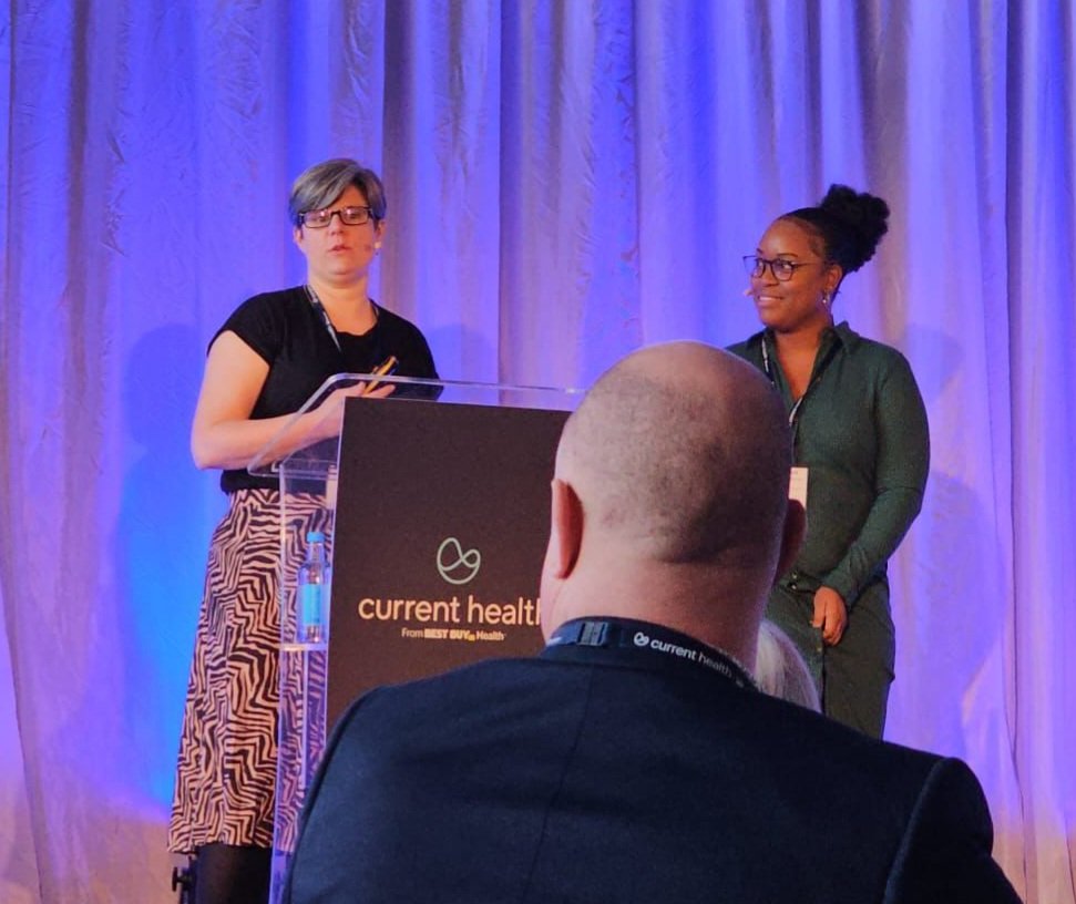 Me and my work bestie <a href="/jodi_b89/">jodib</a> casually presenting the benefits of our #virtualwards model. Audience looks much bigger from this perspective.