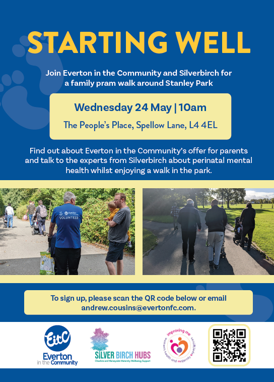 Improvingme1's tweet photo. Join @EITC and the @silverbirchhubs for a pram walk around #StanleyPark.
๐
Wednesday 24 May 2023
โ๏ธ10am
๐Stanley Park
Sign up using the QR code below or email andrew.cousins@evertonfc.com
#MentalHealthMatters #StartingWell #Community #Walk #Park #SocialPrescribing #Green https://t.co/c6a7zssEMG