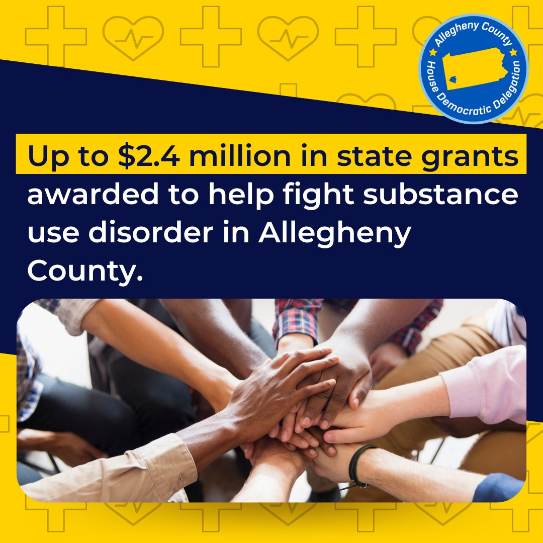 RT <a href="/ACDelegation/">Allegheny County Delegation</a>: Six local organizations will receive up to $400,000 each to expand programs helping individuals on the road to recovery from substance use disorder.

Thanks to <a href="/PADrugAlcohol/">PA Department of Drug & Alcohol Programs</a> for investing in communities throughout Allegheny County.

Re…