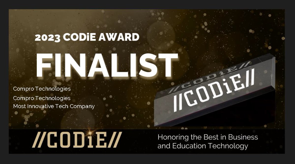 Compro Technologies is excited to be named a #CODiEAwards Finalist 2023 in the Most Innovative Tech Company category. #CODiEAwards #Awards #tech #edtech