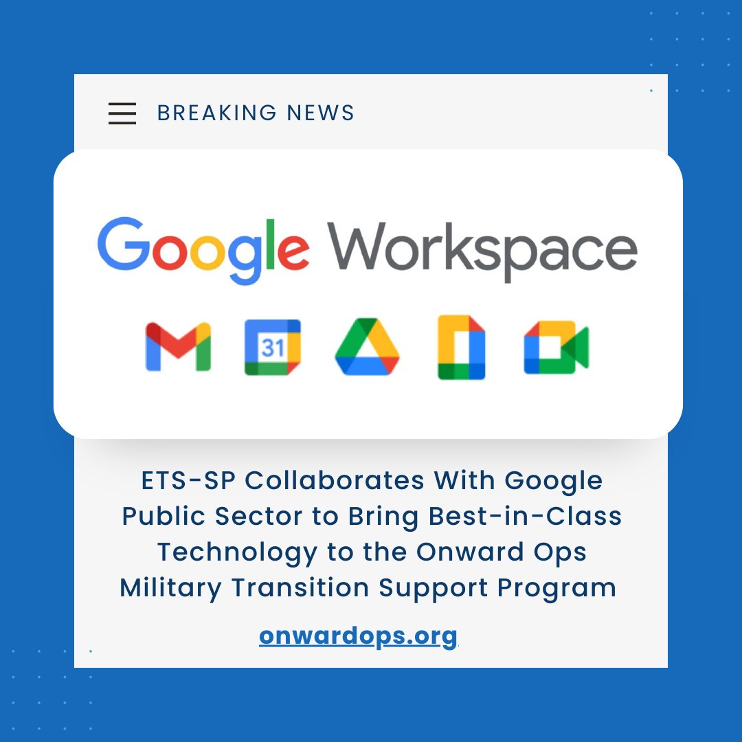 “We’re thrilled to bring the magic of Google to the mission of Onward Ops, supporting transitioning service members, connecting them with resources and sponsors with the help of Google Workspace,” said Karen Dahut, CEO of Google Public Sector.  ow.ly/5RJU50OluMW