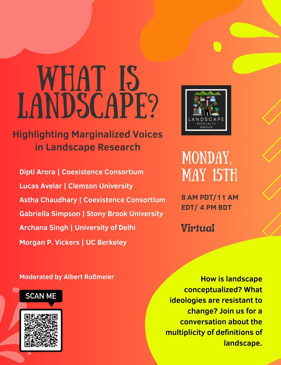 Join us on Monday for 'What is Landscape? Highlighting Marginalized Voices in Landscape Research.' Scholars from a range of fields will share their experiences. See link in bio. 

Please share! 

 #WhatIsLandscapeLSG #LandscapeResearch #LandscapePlanning #LandscapeEcology