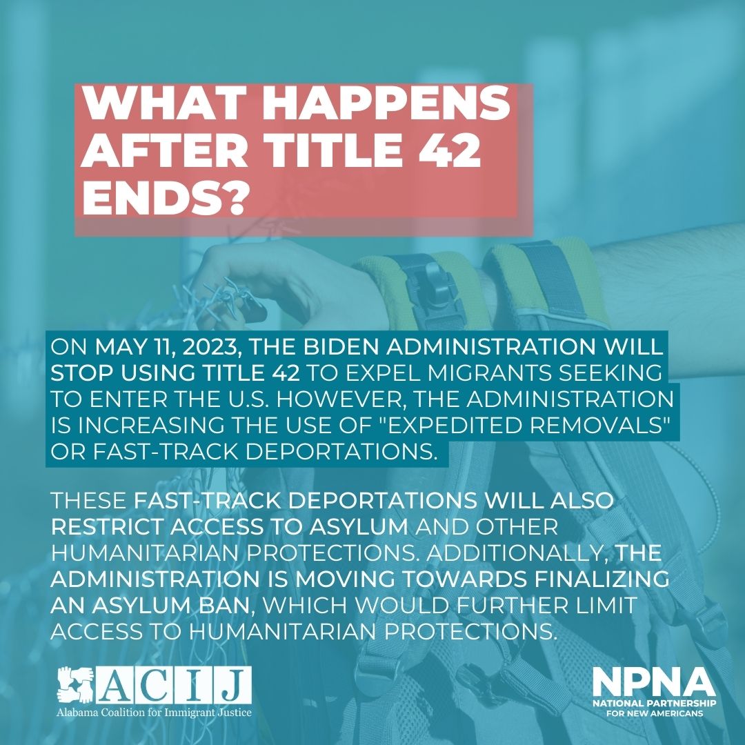 After May 11, 2023, the Biden admin will stop using #Title42 to expel migrants seeking to enter the U.S. However, the use of fast-tracked deportations under #Title8 &amp; the proposed #AsylumBan will continue to restrict access to #asylum &amp; other humanitarian protections. #EndTitle42