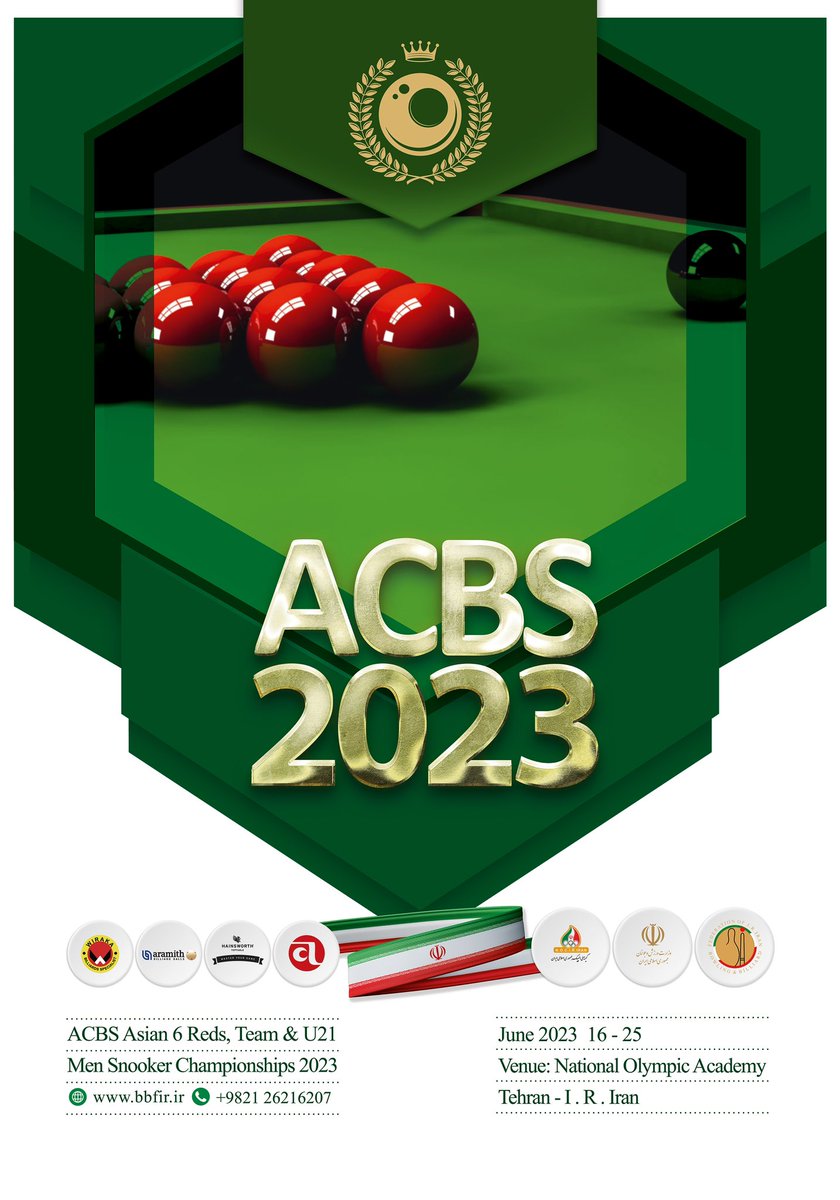 ACBSport's tweet image. Block your dates for the much awaited Asian Championships 2023 for the 6-Red, Team Snooker &amp;amp; Under-21 Snooker scheduled from 16th - 25th June 2023 at Tehran in Iran.
 
#snooker #6Red 
#TeamSnooker #JuniorSnooker 
#AsianChampionships 
#BilliardSports