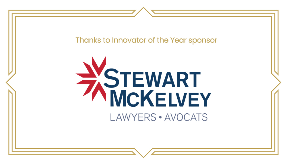 Big shout out to our Innovator of the Year award sponsor, <a href="/SM_Law/">Stewart McKelvey Law</a>. Atlantic Canada’s largest full-service law firm, providing the legal expertise and innovative solutions clients need to move forward confidently. Thanks, Stewart McKelvey.