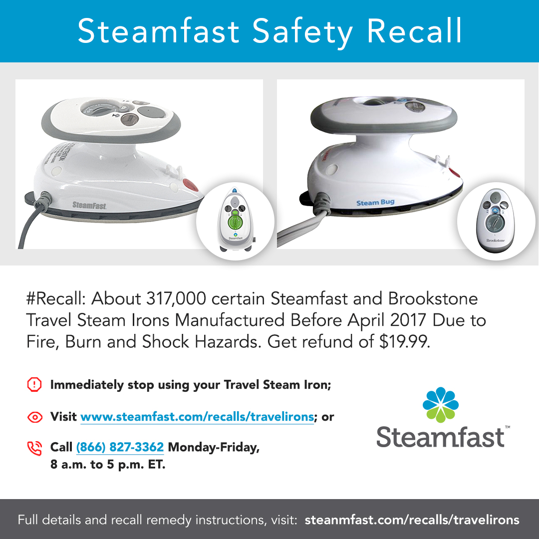 Vornado Recalls Steamfast and Brookstone Travel Steam Irons Due to Fire,  Burn and Shock Hazards