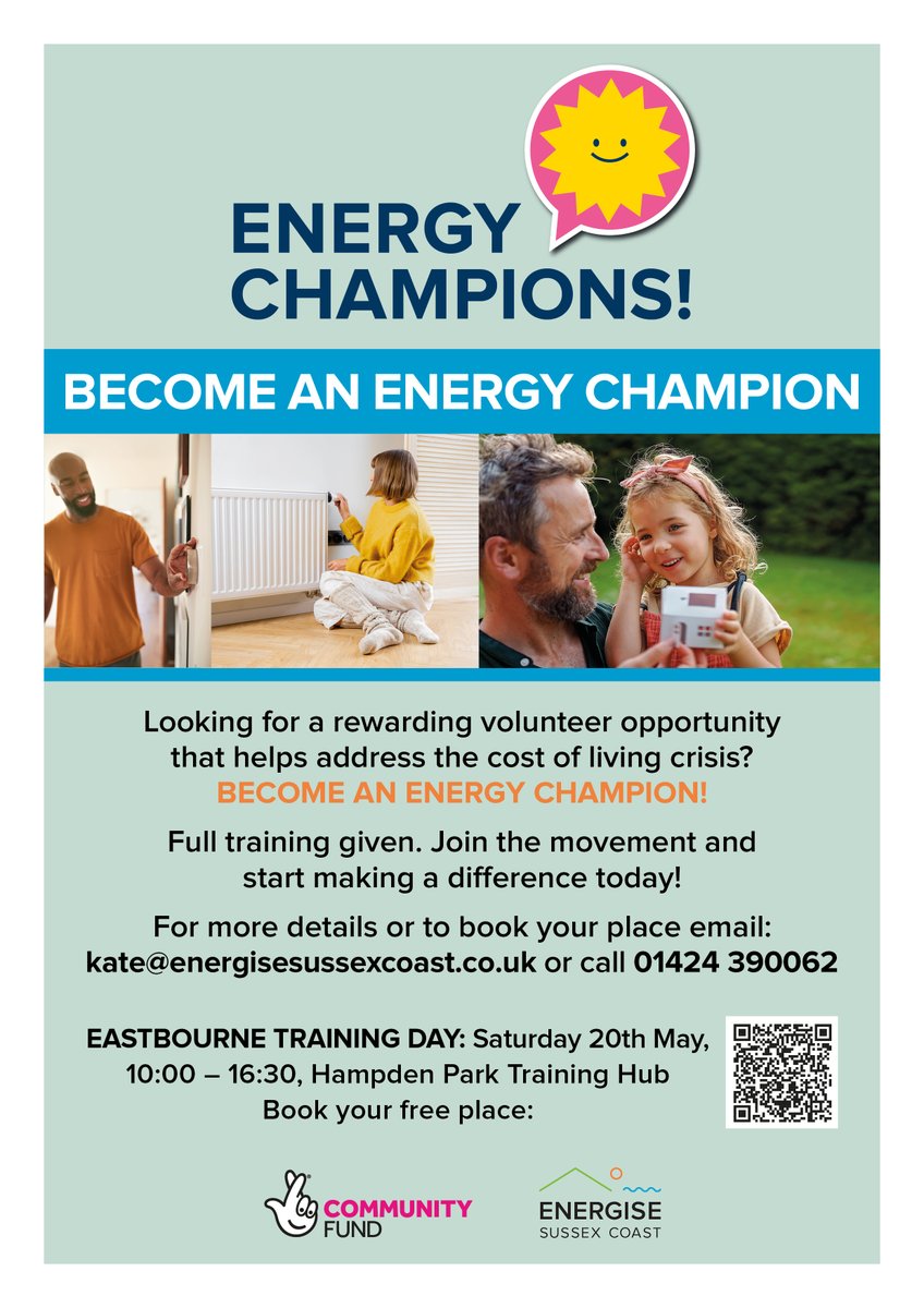 Great opportunity for free training to become an Energy Champion in Eastbourne and help tackle the climate crisis as well as helping residents to reduce their energy bills.