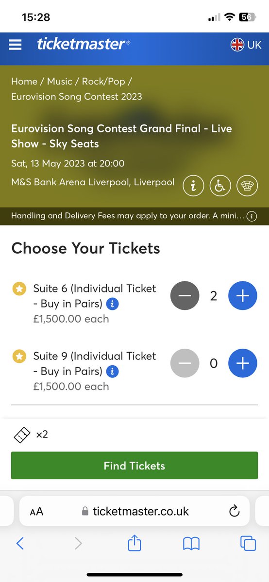 SnoozyPanda's tweet photo. @S_a_r_a_h__K_ @TicketmasterUK @bbceurovision Well they’ve taken action, but £1,5k a ticket! 😫 https://t.co/pd5jkJgWv0