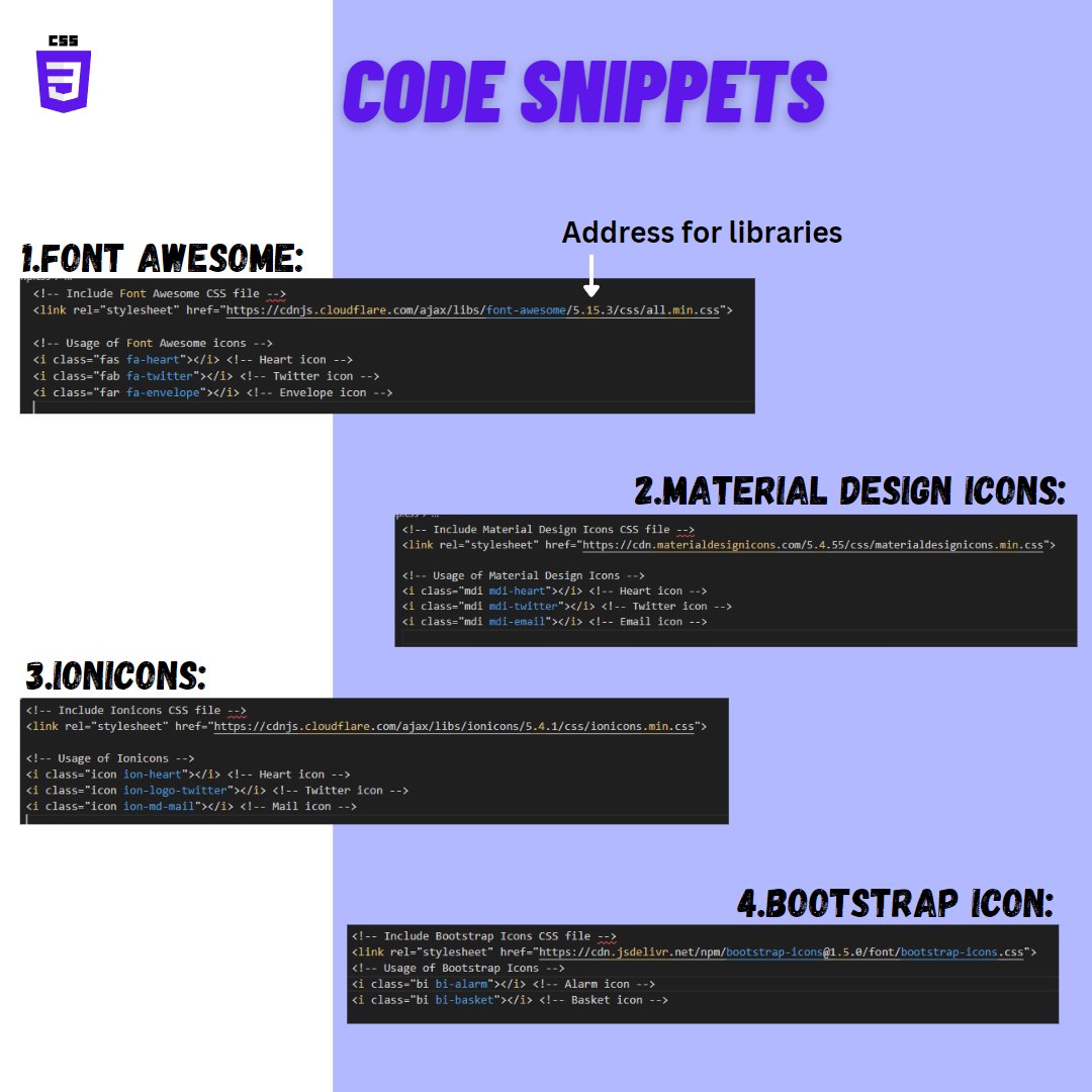 theCodeQuora's tweet image. Learn the different icons available in css .
#learncss #webdesign #webdesigntips #design #uidesign💫 #cssgrid #cssflex #html5 #htmlcoding #html #css #css3 #csstips #learnwebdev #frontendev #ui #uitips #webdevtips
