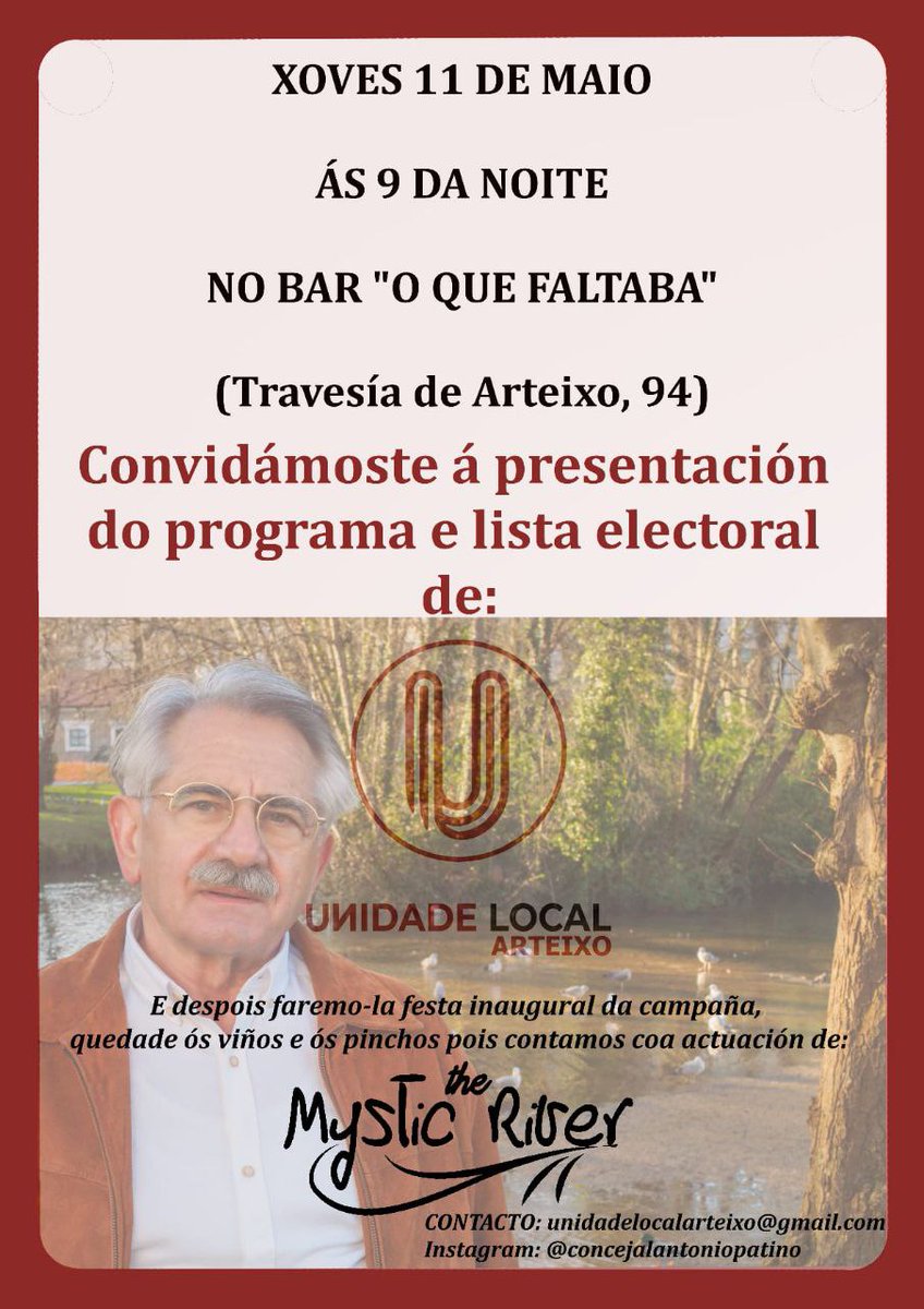 UnidadeLocalArt's tweet photo. PRESENTACIÓN #programaelectoral de @UnidadeLocalArteixo
Non faltedes!

#Municipales2023 #Arteixo https://t.co/SdAk1G8cjP