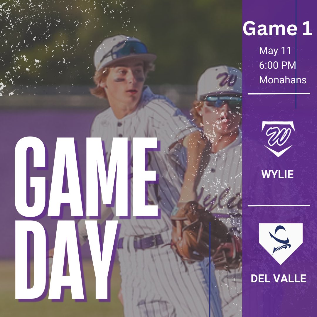 WylieBaseball's tweet photo. Area Round Playoff Series Game 1
Wylie vs Del Valle
May 11th
6:00 PM
Monahans HS

@EpicNemec @BCHsports @RavinRayTV @KTXSSports @ARN_Joey @DPYoungblood https://t.co/2cswNWtE0G