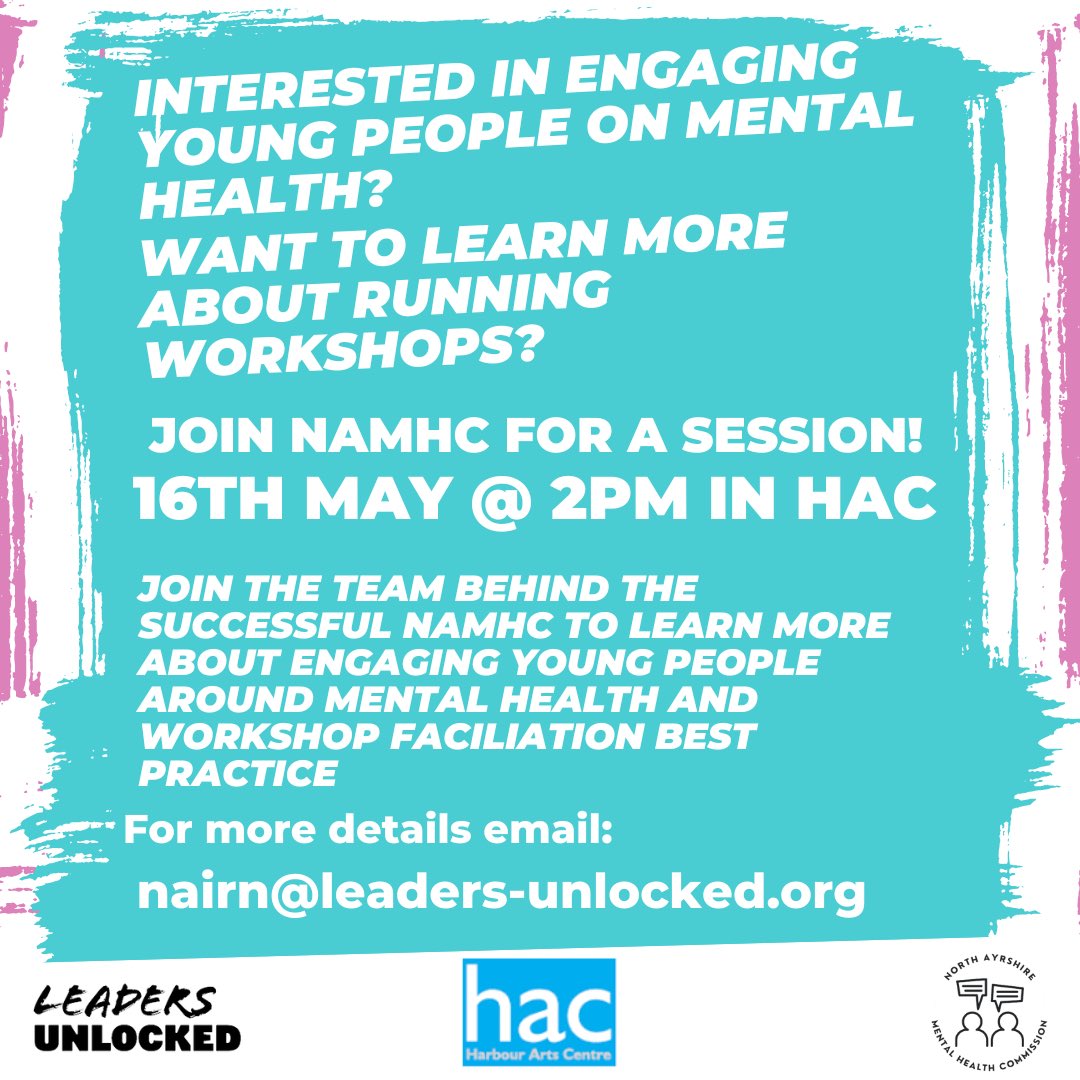 We’ll be <a href="/HACIrvine/">Harbour Arts Centre</a> on the 16th May sharing key insights on facilitation, participation and empowerment for young people surrounding mental health. Looking forward to this! 🧠