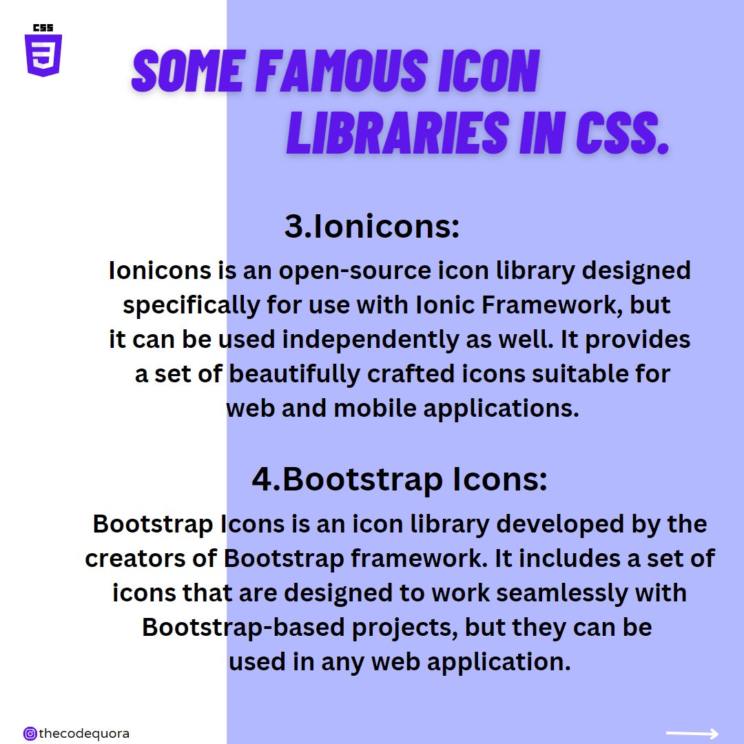 theCodeQuora's tweet image. Learn the different icons available in css .
#learncss #webdesign #webdesigntips #design #uidesign💫 #cssgrid #cssflex #html5 #htmlcoding #html #css #css3 #csstips #learnwebdev #frontendev #ui #uitips #webdevtips