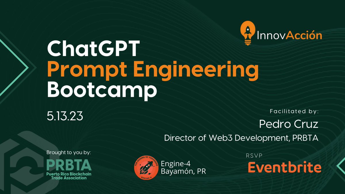 Confused about how to make #ChatGPT work the way you need it to? Say no more! 🤩
Join us <a href="/engine4cws/">Engine-4</a>  this Saturday May13th for a Prompt Engineering Bootcamp led by <a href="/pedrocruztech/">Pedro Cruz</a>  
Check out the details here 👇
tinyurl.com/2dtu6brs