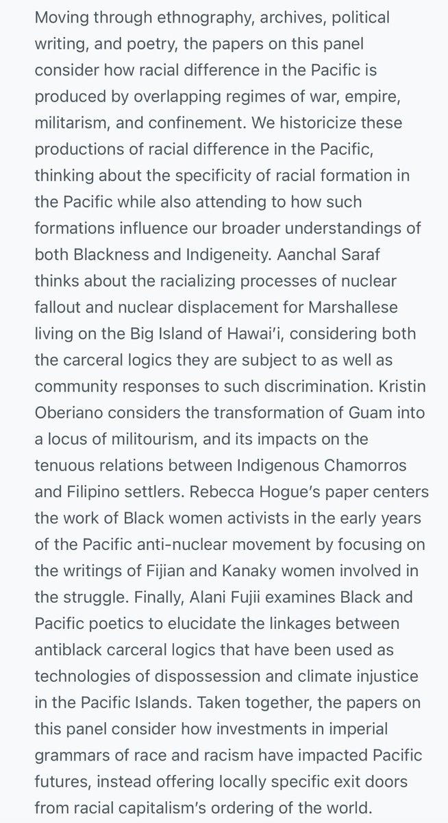 So excited to be omw to Tkaronto for NAISA! If you’re feeling energized enough to attend a Friday 8 am panel, come see me, @RebeccaHogue @__truthchild @kroberiano have a collective conversation about Demilitarizing Difference: Race, Racisms, and Writing in the Pacific 💙