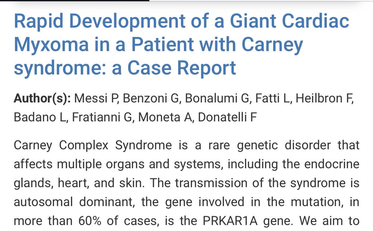 giorgia_benzoni's tweet photo. Rapid Development of a Giant Cardiac Myxoma in a Patient with Carney syndrome: a Case Report 🫀#carneycomplex #myxoma 

https://t.co/Ewg8gYVItS https://t.co/jhOBCxUvxP