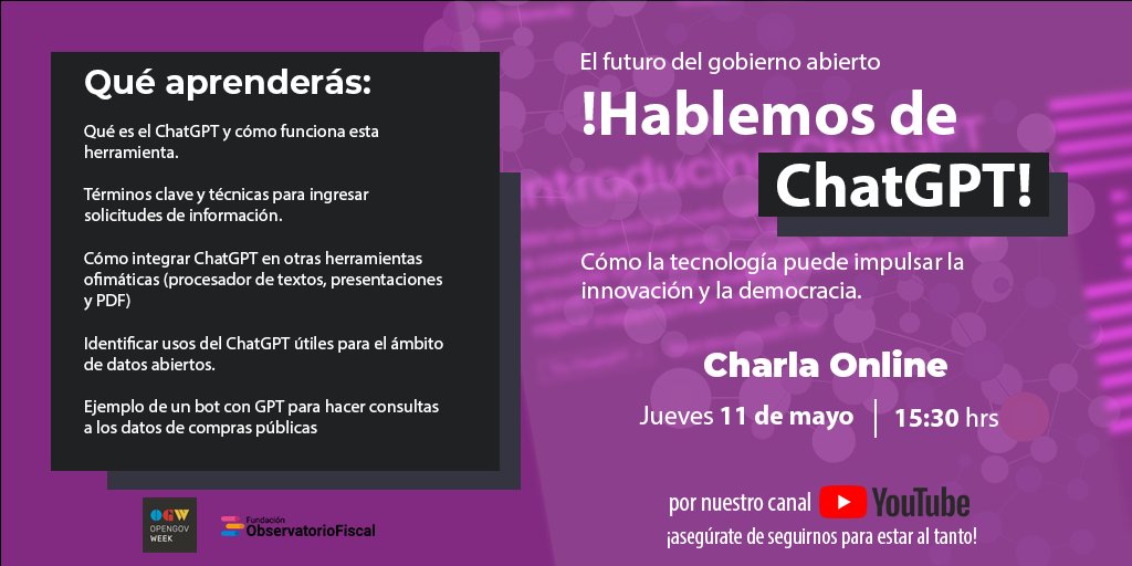 Hoy a las 15:30 no te la pierdas. #OpenGovWeek #GobiernoAbierto #Innovación #Democracia
Registrate: forms.gle/BeGB2wcrsmMtE9…