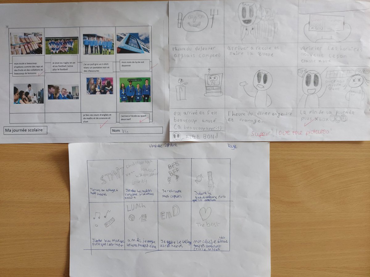 DeaneryLanguage's tweet image. Year 7 French have been creating storyboards about their daily routine on a school day. Well done to these pupils in 7B Blue and 7B Yellow for their super accurate French and creative ideas 🇫🇷 @deaneryhigh