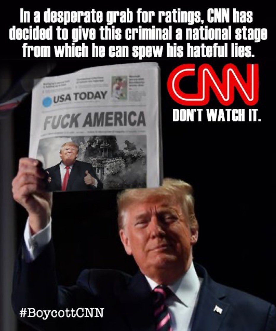 TomthunkitsMind's tweet image. I’ve been watching CNN (aka the Complicit News Network) almost daily for over 23 years. I can no longer stomach them. It’s time to #BoycottCNN  They have become a propaganda tool for Trump and they’ve done irreparable harm to their brand.
 09
