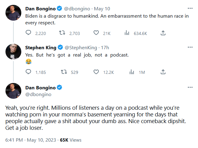 Stephen King is trending because there's a very good chance that conservative commentator Dan Bongino doesn't know who he - perhaps the most famous living author in the country - is.