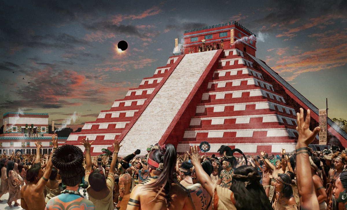 ChrisHarry42's tweet photo. Here's an Illustration I did last year of the pyramid of Kukulkan at Chichen Itza. #mayan #digitalart #digitalpainting https://t.co/8NcsRQqN9z