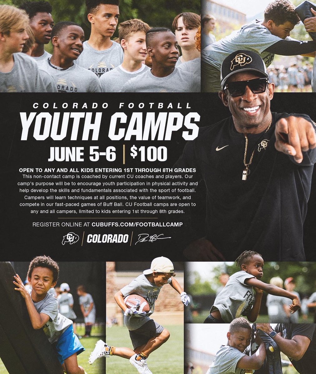 DeionSanders's tweet photo. Our Camps are filling up quickly please make provisions to attend if possible. ⁦@CUBuffsFootball⁩ I'm excited about every one of these camps. #CoachPrime https://t.co/4g1mTWKS9t