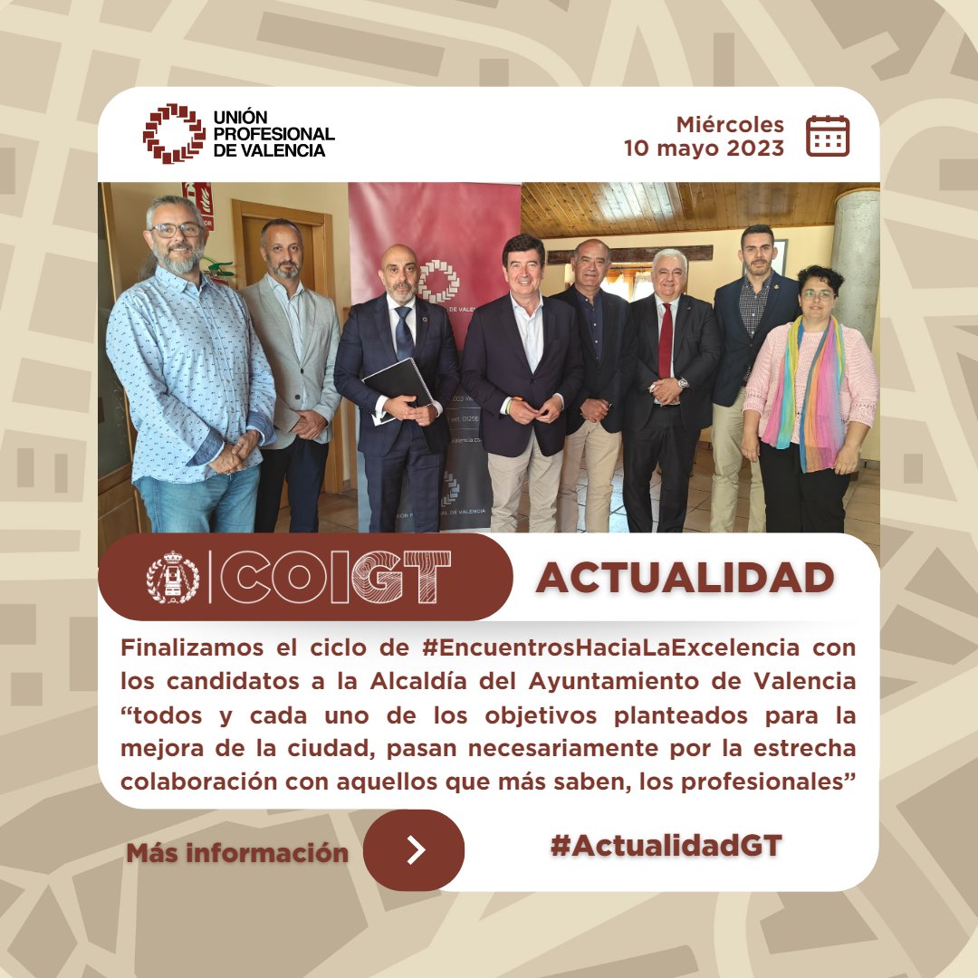 CoigtCVRM's tweet photo. 🎉Concluimos los #EncuentrosHaciaLaExcelencia con #UPdV y los candidatos a la Alcaldía de Valencia. Cada meta para mejorar la ciudad requiere colaboración con #profesionales. 💼🌍
#ActualidadGT #COIGT #Profesionales #AlcaldíaValencia #Valencia https://t.co/QCuIHuictz