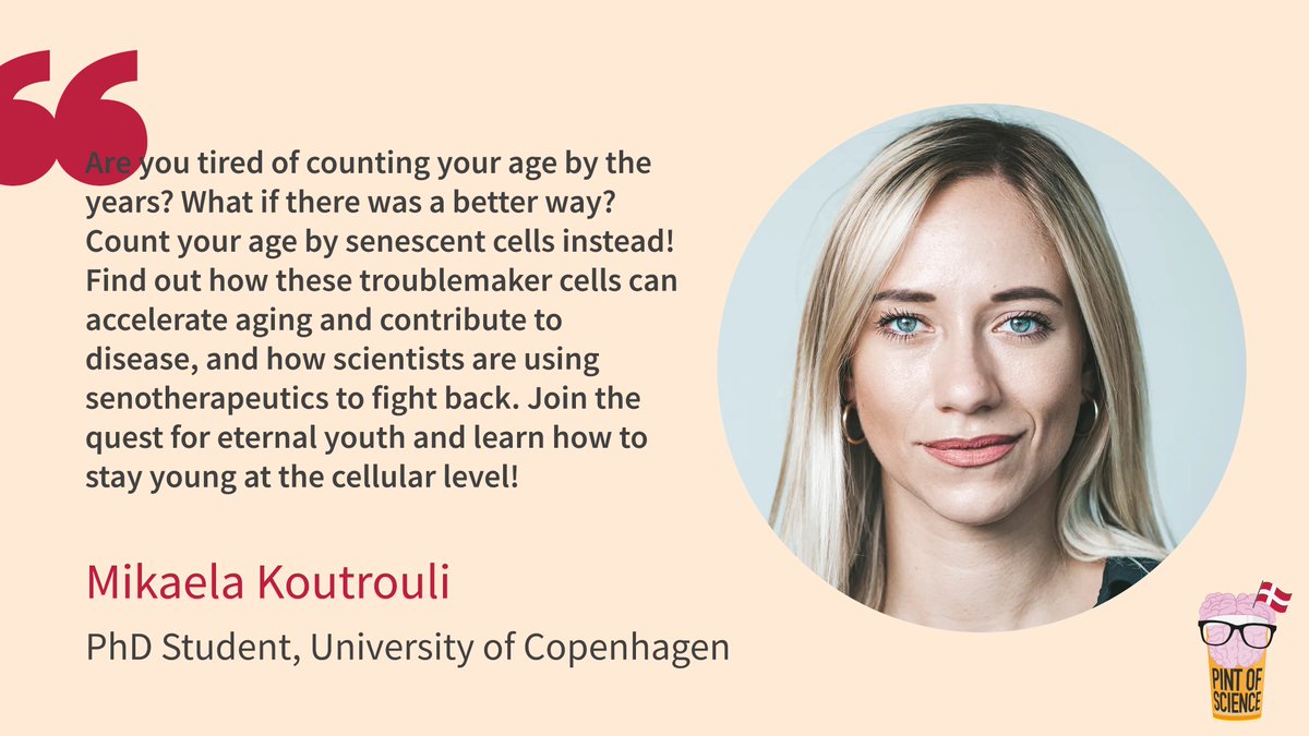 pintofscienceDK's tweet photo. 📣 #pint23 in #Copenhagen #beautifulmind 🧠

Come to a great #science evening with @MKoutrouli 
from @UCPH_CPR, who will talk about how to stay young at the cellular level 🧫👶

🗓 Wednesday, May 24th, 19.30
📍 Dispensary (Nørrebrogade 184)
➡️ More info https://t.co/o6t4wY1ha4 https://t.co/ZeglKbGgPg