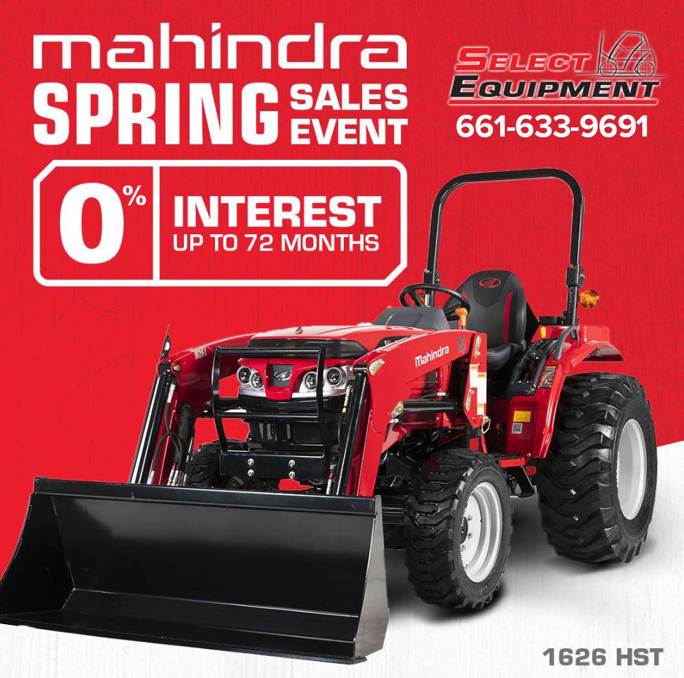 SelectEquip's tweet image. #Mahindra 1626 HST #Tractor Spring Sales Event
*** LIMITED OFFER ***

0% interest up to 72 months.
Offer good through Spring 2023 or while supplies last.

Call 661-633-9691

*OAC and certain conditions may apply.

#California #agriculture #farming #Kern #King #Tulare #Bakersfield