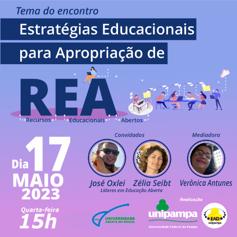 UnipampaOficial's tweet photo. #Evento

Estratégias educacionais para apropriação de Recursos Educacionais Abertos

🗓 17/05
⏰ 15h
📝 Inscrições até 15/05: https://t.co/sXhnkJzkOq
▶ https://t.co/JvQKFwJ0o2

➡️ Saiba mais em: https://t.co/ts0g6q6pMU

#Unipampa #Prograd #UAB https://t.co/cJyKGb9CxQ
