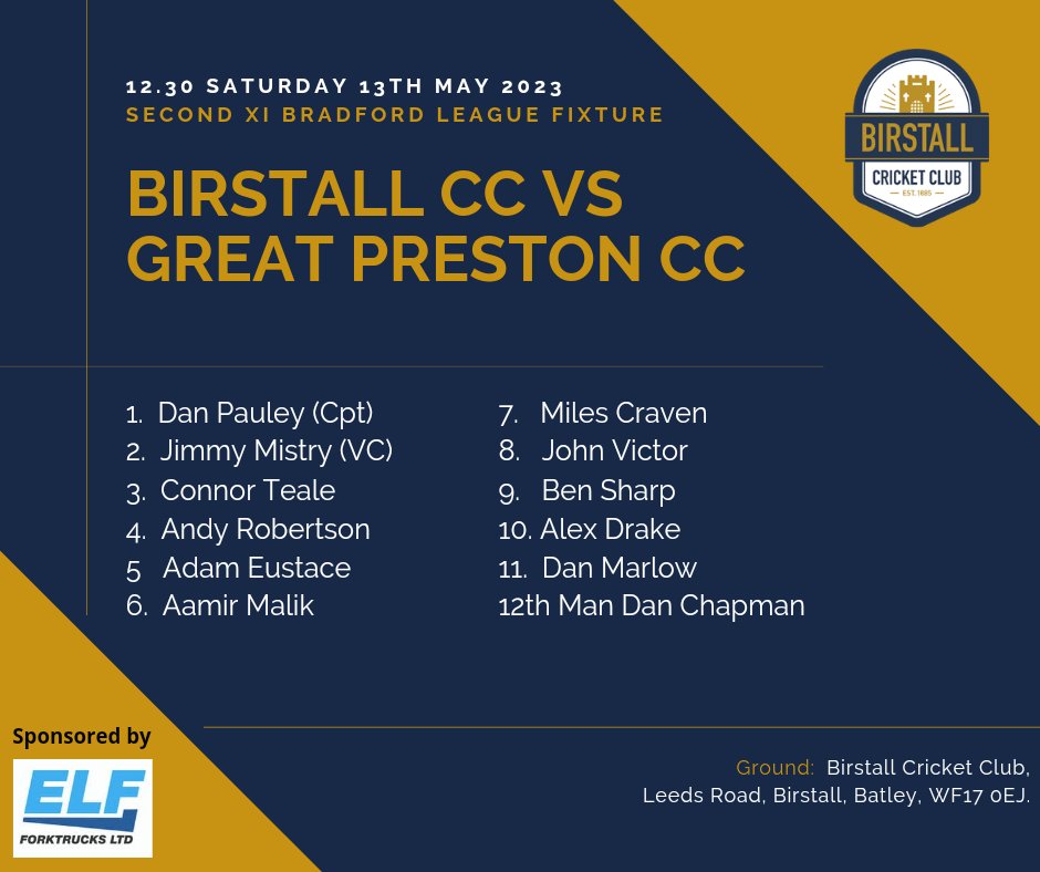 BirstallCricket's tweet photo. TEAM NEWS: 1st XI make the journey to Baildon to hopefully kick on from last weeks win over Carlton, whilst the 2nd XI host newcomers to the league following their relegation Great Preston in a highly anticipated contest. Support welcomed home and away. #upthebcc https://t.co/hGMHgJIgMv
