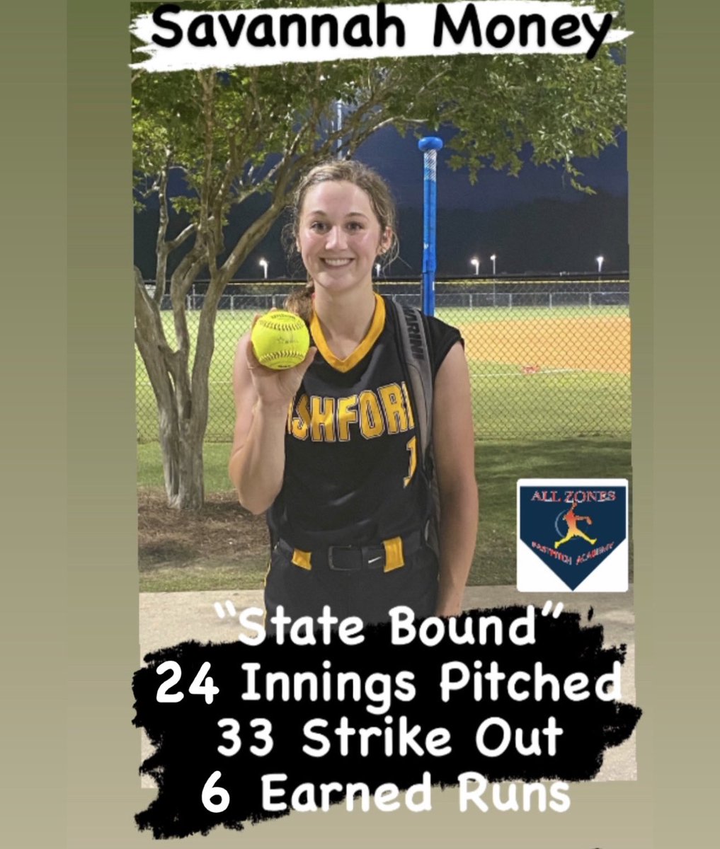 CoachOAllZones's tweet image. Great performance over the past few days at Regionals for Savannah Money (Troy University Signed) to help Ashford HS qualify for State..
Great work Sav and keep spinning it 

24 Innings Pitched
33 Strike Outs
6 Earned Runs

#funtowatch
#winnerswin