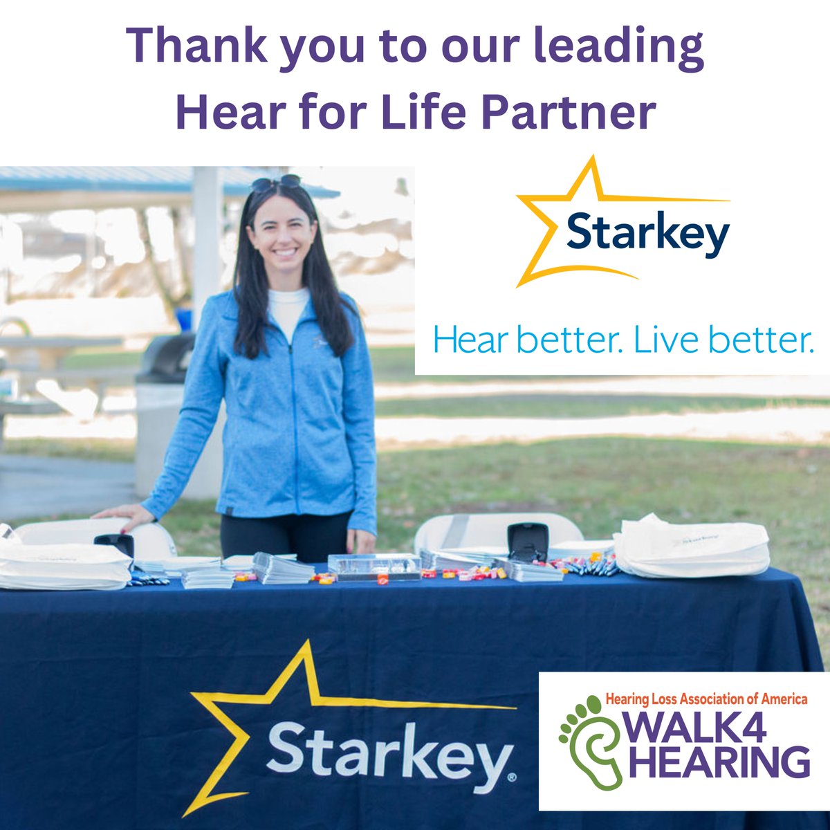 HLAA's tweet photo. A leading #HearforLife Partner, @starkeyhearing shares in its commitment with #HLAA to provide resources &amp; education that promote better #HearingHealth. We are grateful for their support in bringing the community together on #Walk4Hearing Day in 20 cities across the country. https://t.co/4D96y7q638