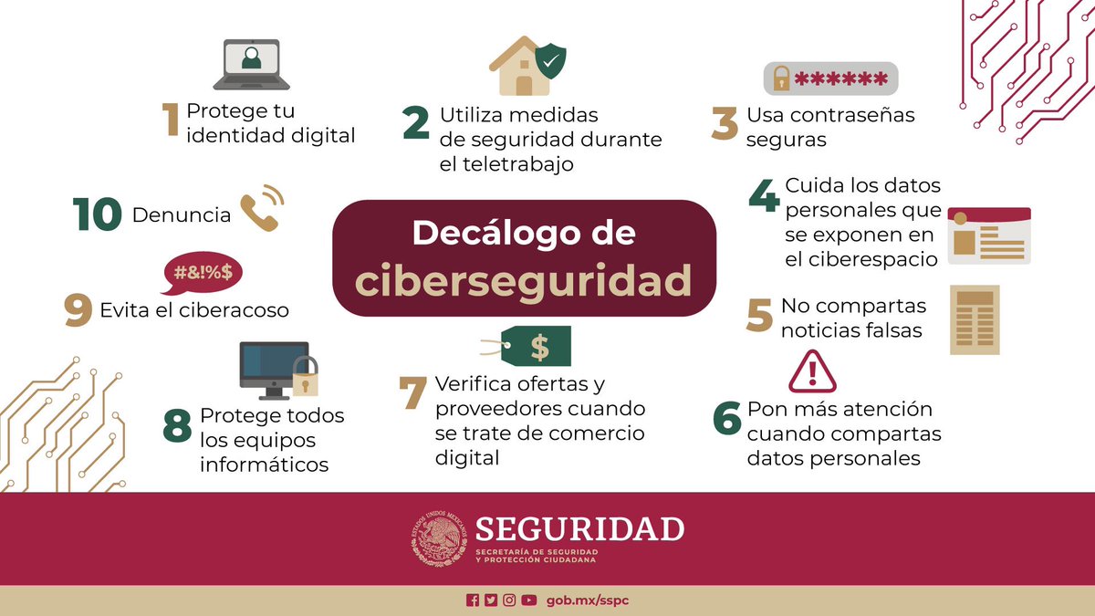 rosaicela_'s tweet photo. El Decálogo de #ciberseguridad tiene recomendaciones para disminuir los riesgos de ser víctimas de algún delito cibernético. https://t.co/XajRdidP8I