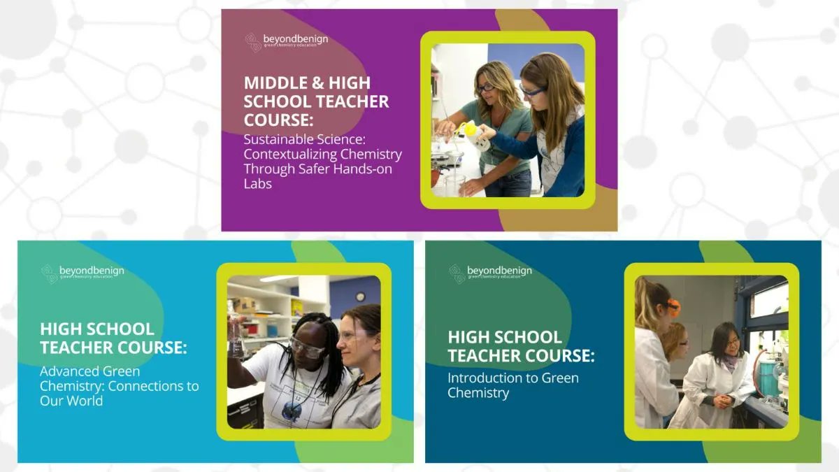 We’re excited to offer several professional development courses for middle school and high school teachers at various levels of green chemistry engagement. Explore the courses here, and register by 5/15: buff.ly/44HJNoM