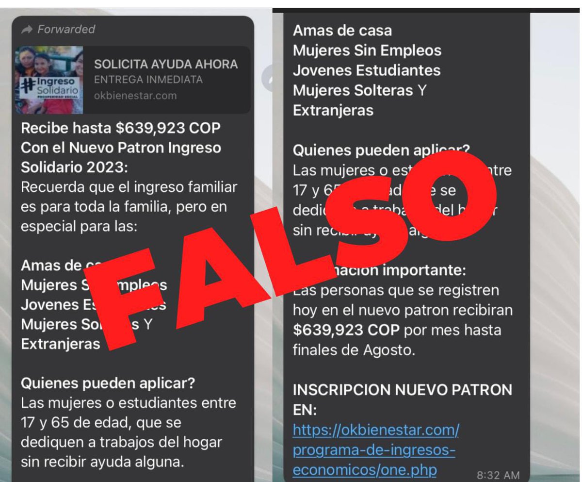 ProsperidadCol's tweet photo. #Atención Ingreso Solidario fue un programa concebido en pandemia y finalizó el 31 de diciembre de 2022. En @ProsperidadCol no envíamos correos, ni mensajes solicitando datos personales o pagos para acceder a programas. Aquí la información de los programas https://t.co/8RUZGfzHy4 https://t.co/daOiZ0W0Q7