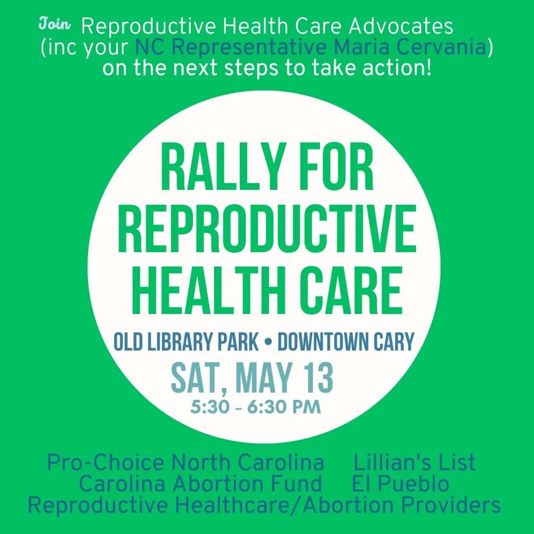 This Saturday evening in Downtown #CaryNC. Rally for Reproductive Health Care. We will be talking about the Governor's Veto of #SB20 and actions to take to protect #womenshealth, our medical decisions and #HumanRights. #abortion #prochoice #prochoiceisprolife