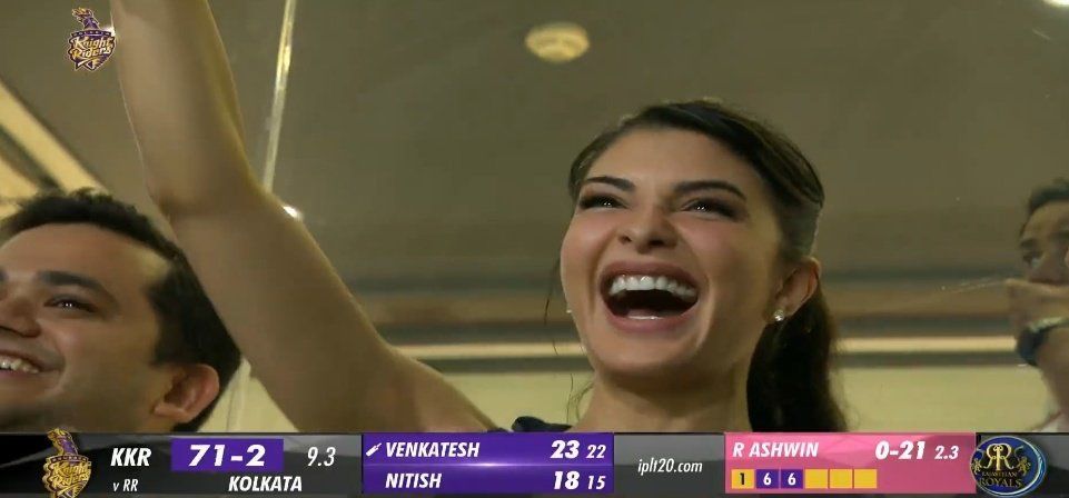 KKRUniverse's tweet photo. #JacquelineFernandez in the stands to cheer for our Knights 📣
@Asli_Jacqueline

 #KKRvRR #KKR #AmiKKR #TATAIPL https://t.co/umE41DBo1N