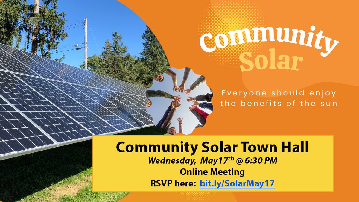tsabetta's tweet photo. Want to know how you can join forces with other solar supporters in the state to advocate for community solar policy? Join Solar United Neighbors (SUN) for a virtual town hall to learn about the community solar movement in Ohio. Time to shine! ๐
#SolarOhio
@SolarOhio https://t.co/TVmISnpVKs