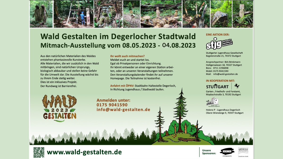 jugendagentur's tweet photo. Wald Gestalten im Degerlocher Stadtwald  

Aus den natürlichen Materialien des Waldes entstehen fantasievolle Kunsterke. Die Ausstellung wächst bis zu ihrem Ende stetig weiter. 

Dies ist ein inklusives Projekt. Der Rundweg ist barrierefrei.  

08.05.2023 - 04.08.2023

@stjg https://t.co/1GCWJAAYQr
