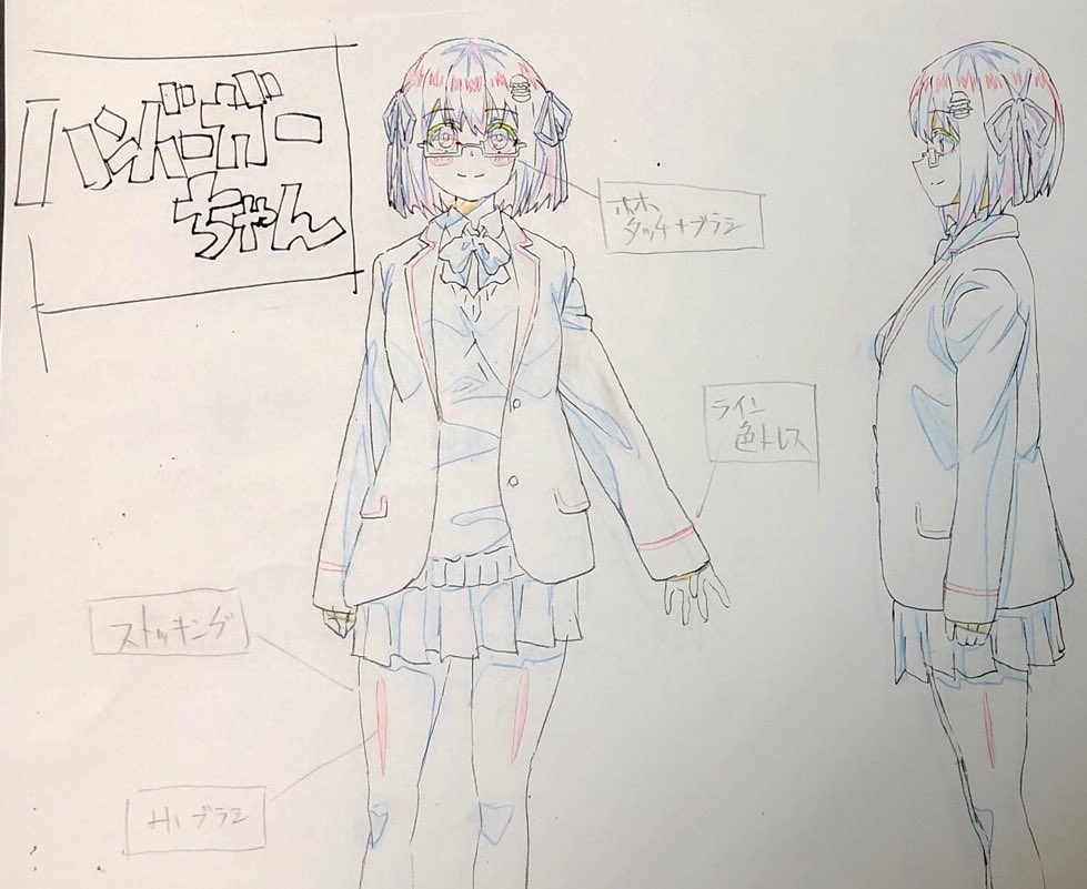 許可もらえましたので 多分90年代頃に描かせていただいたかもしれないハンバーガーちゃんのアニメ版キャラデザと原画の一部です。 でもつい数年前に描いた気もするかもしれない #ハンバーガーちゃん