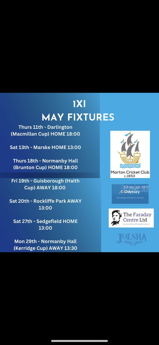 🏏1st team fixtures for May🏏