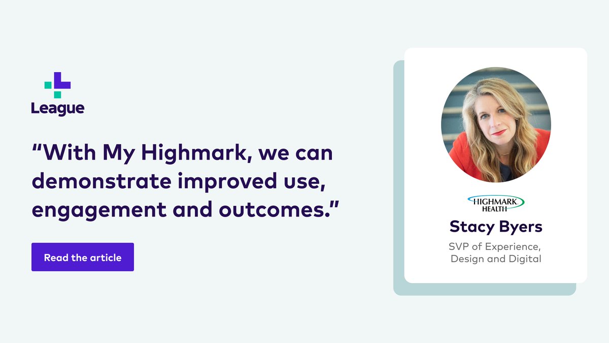 League (@joinleague) on Twitter photo Stacy Byers, SVP of Experience, Design and Digital at @Highmark Health, shares how transforming member experiences has enabled the organization to drive business value ➡️ bit.ly/40YFiTN <a href="/ImpulseByers/">Stacy Byers</a>
#HealthcareCX #HealthcareEngagement #HealthPlan #HealthSystem Stacy Byers, SVP of Experience, Design and Digital at @Highmark Health, shares how transforming member experiences has enabled the organization to drive business value ➡️ bit.ly/40YFiTN <a href="/ImpulseByers/">Stacy Byers</a>
#HealthcareCX #HealthcareEngagement #HealthPlan #HealthSystem