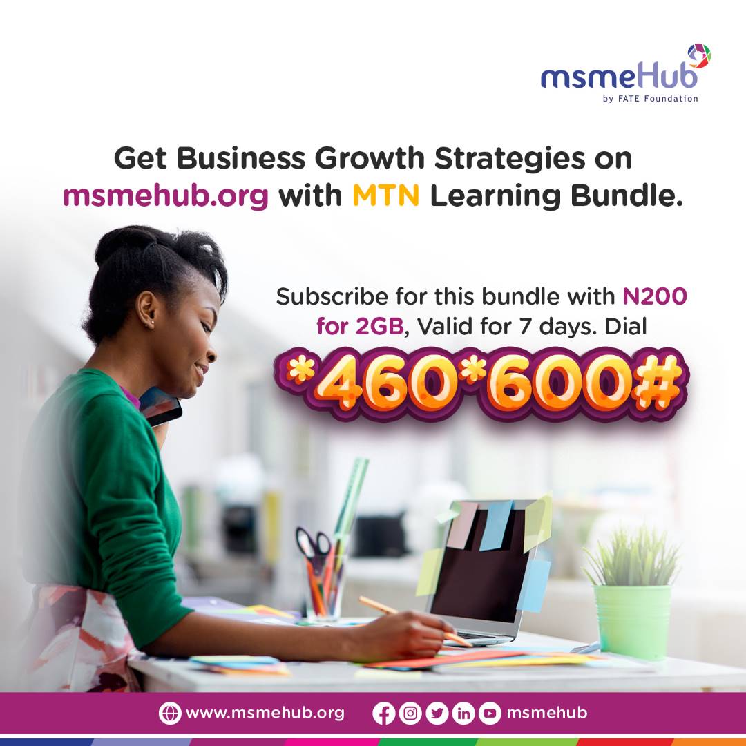 MsmeHub's tweet photo. MTN Nigeria partnered with FATE Foundation to give MTN users 2GB worth of data at a subsidised rate of N200 to access *MSME Hub.*

Users can access entrepreneurial resources at a low cost by dialling *460*600# or sending Learn to 131. https://t.co/KvztK9uRes